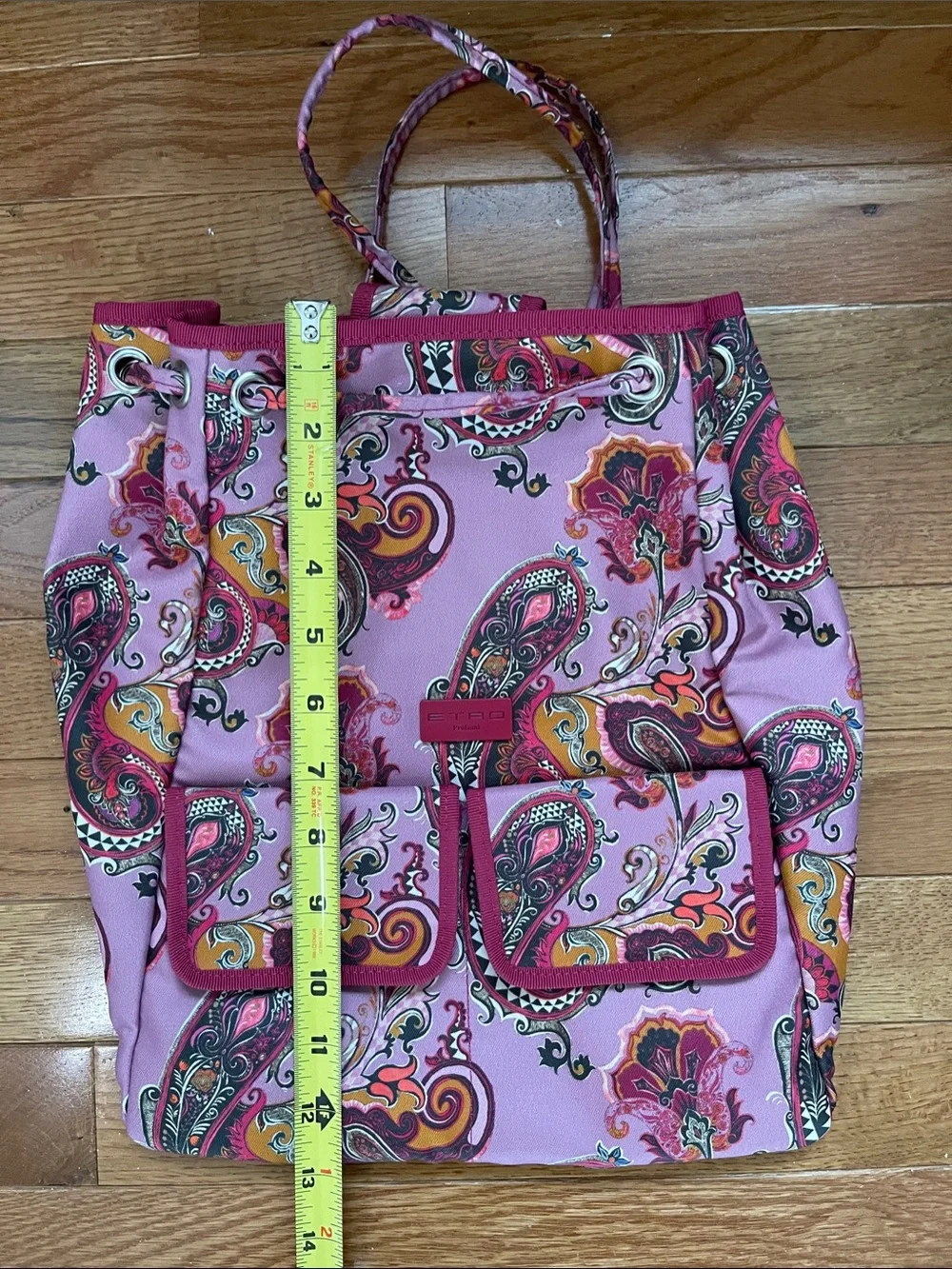 Etro Milano Pink, Red, Ochre, Multi Paisley Print Satin Backpack NWOT